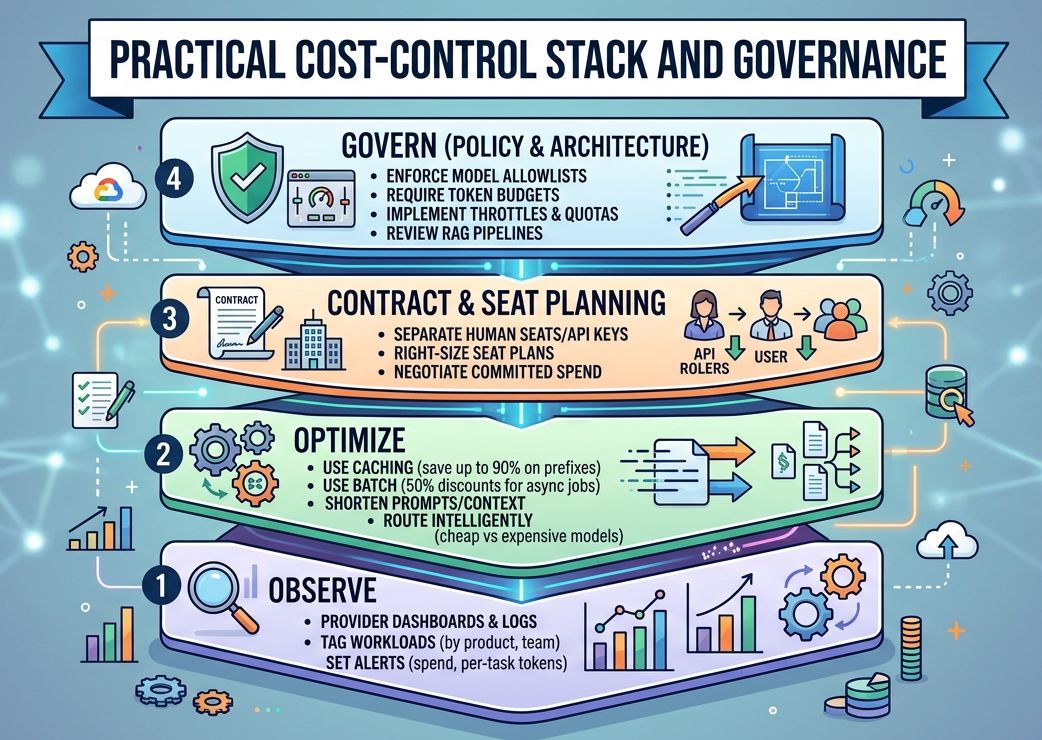 A detailed architectural diagram overlaying a financial ledger, showing the flow of data between LLM agents, vector databases, and cost-control guardrails.